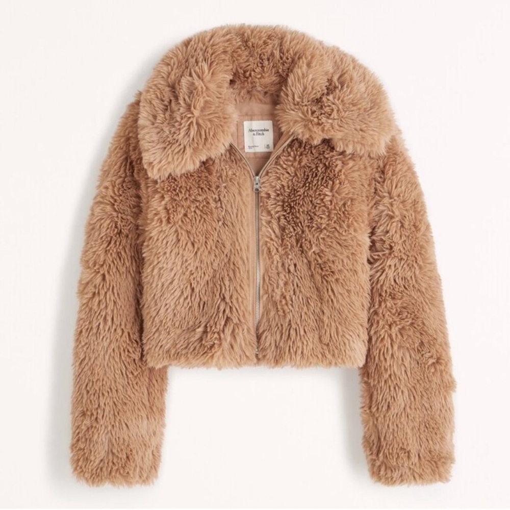 NWT Abercrombie & Fitch Drama Collar Faux Fur tan coat XL - Picture 13 of 13